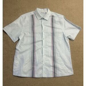 Cubavera Men's Blue Linen Short‎ Sleeve Vertical Stripes Shirt XL Beach Preppy